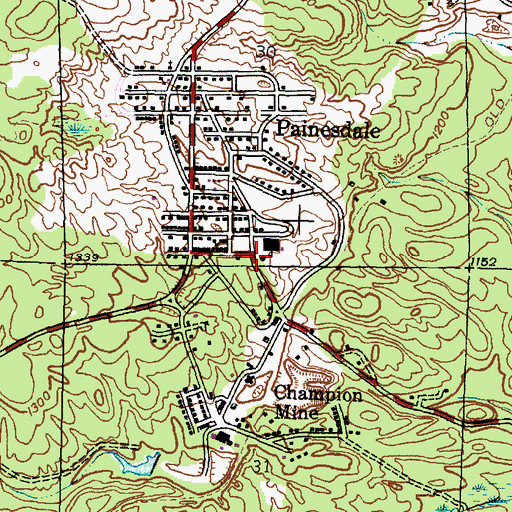 Topographic Map of Painesdale Post Office, MI