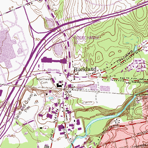 Topographic Map of Buckland, CT