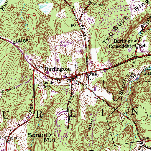 Topographic Map of Burlington, CT