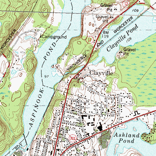 Topographic Map of Clayville, CT