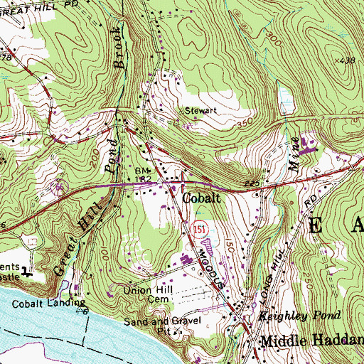 Topographic Map of Cobalt, CT