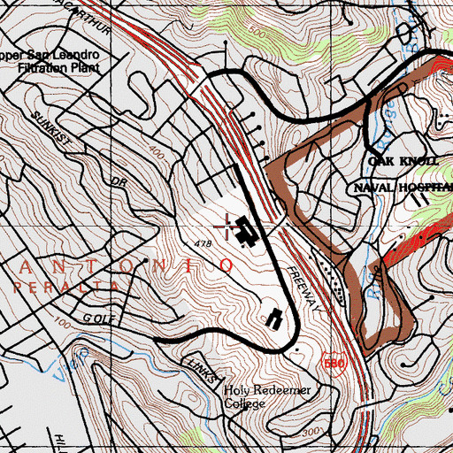 Topographic Map of East Oakland Community High School (historical), CA