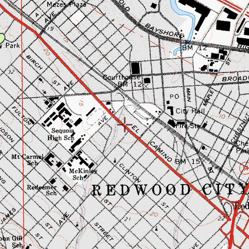 Topographic Map of Sequoia Station Shopping Center, CA