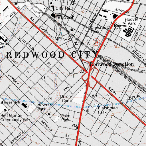 Topographic Map of Woodside Central Shopping Center, CA