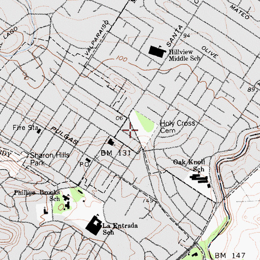 Topographic Map of Holy Cross Cemetery, CA