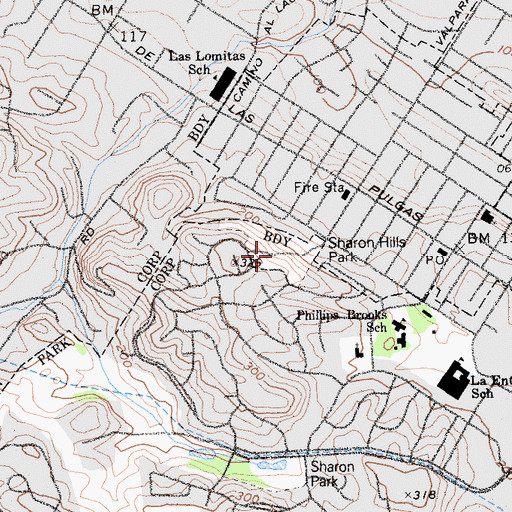 Topographic Map of Sharon Hills Park, CA