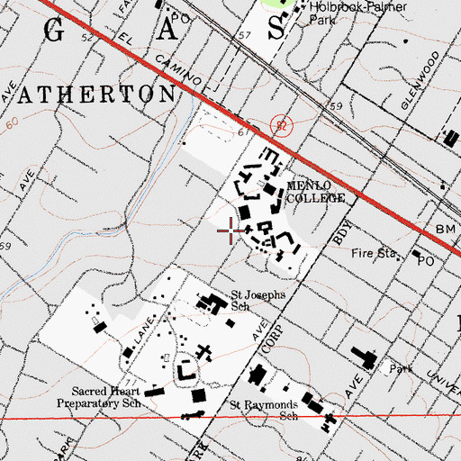 Topographic Map of Brawner Hall, CA