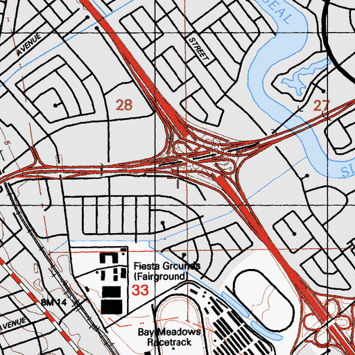 Topographic Map of Exit 13A, CA