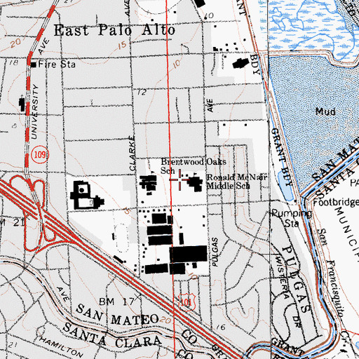 Topographic Map of East Palo Alto Academy, CA