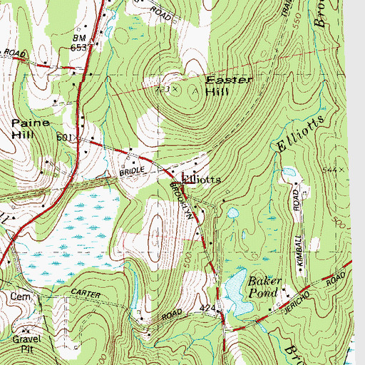 Topographic Map of Elliotts, CT