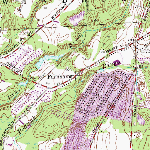 Topographic Map of Farnhams, CT