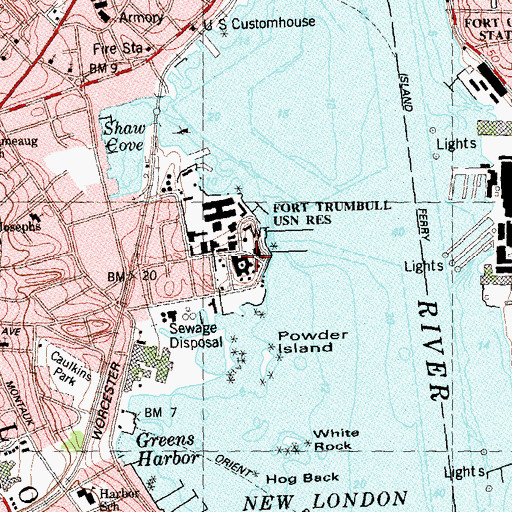Topographic Map of Fort Trumbull, CT