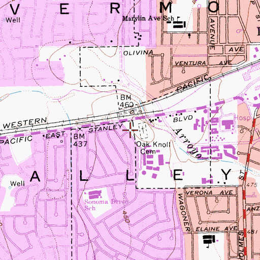 Topographic Map of Oak Knoll, CA