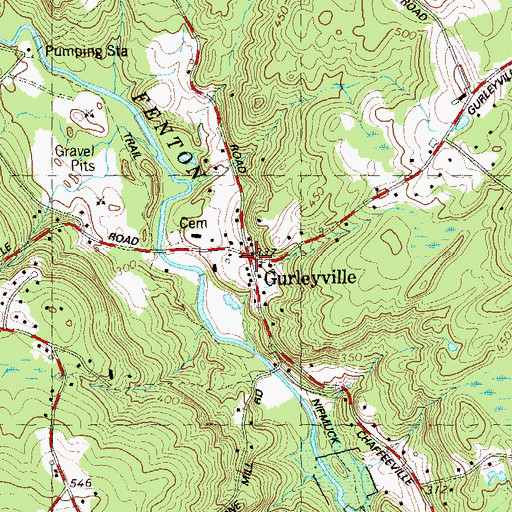 Topographic Map of Gurleyville, CT