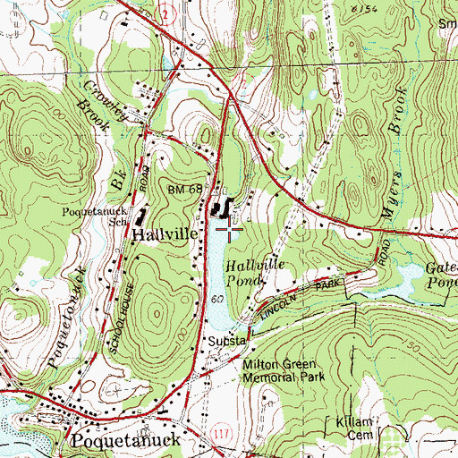 Topographic Map of Hallville, CT