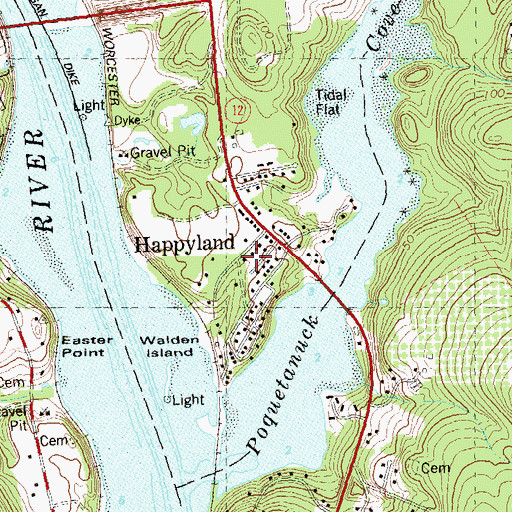 Topographic Map of Happyland, CT