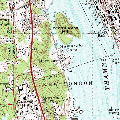 Topographic Map of Harrisons, CT