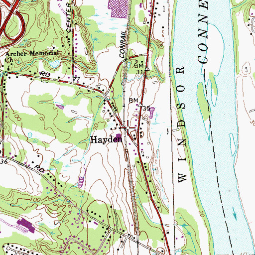 Topographic Map of Hayden, CT