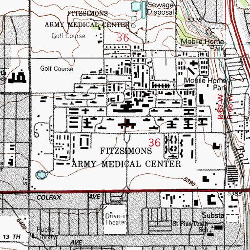 Topographic Map of Fitzsimons Station Aurora Post Office, CO
