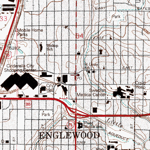 Topographic Map of Downtown Station Englewood Post Office, CO