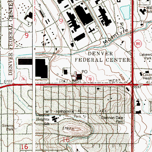 Topographic Map of Lakewood Post Office, CO