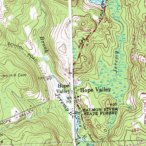 Topographic Map of Hope Valley, CT