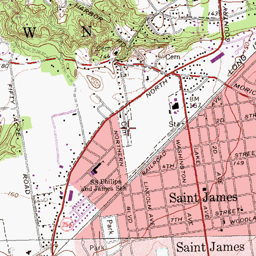 Topographic Map of Saint James Episcopal Cemetery, NY