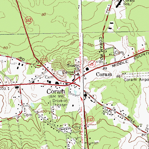 Topographic Map of Old Coram Cemetery, NY