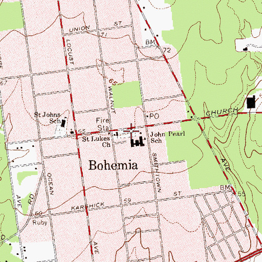 Topographic Map of Bohemia Union Cemetery, NY