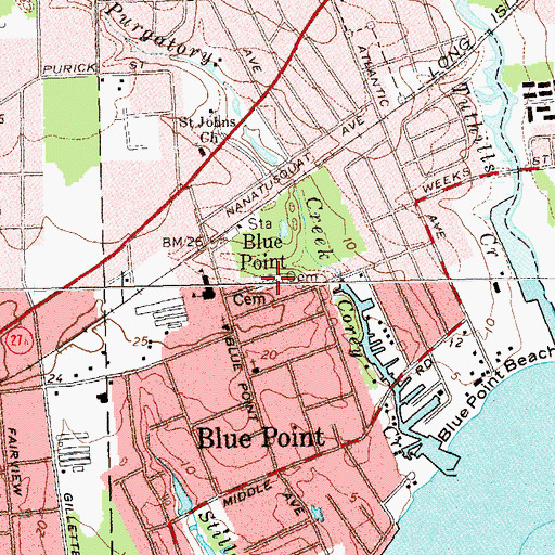 Topographic Map of Blue Point Cemetery, NY