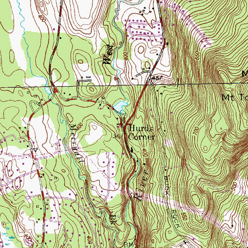 Topographic Map of Hurds Corner, CT