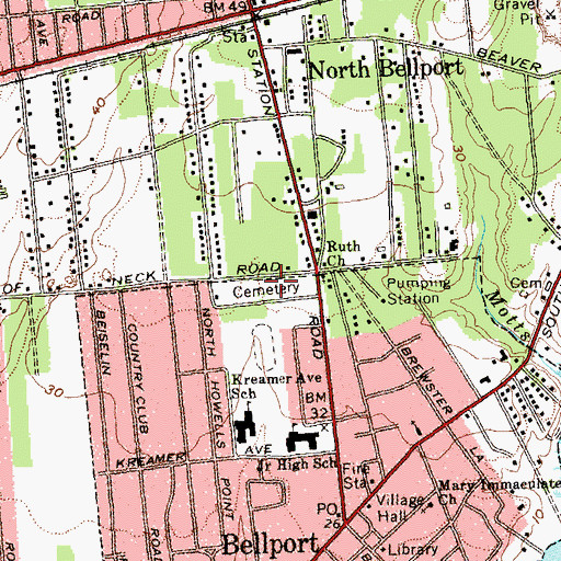 Topographic Map of Woodland Cemetery, NY