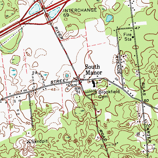Topographic Map of Brookfield Presbyterian Church, NY