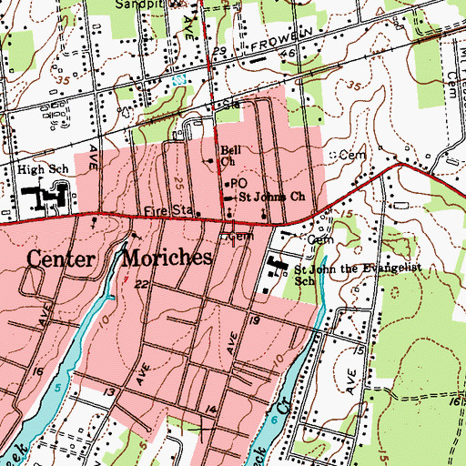 Topographic Map of Olde Beachfern Cemetery, NY