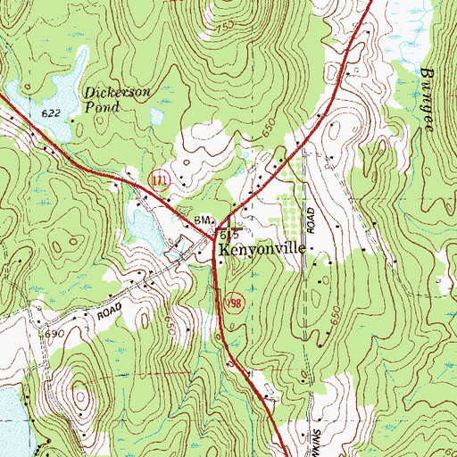 Topographic Map of Kenyonville, CT