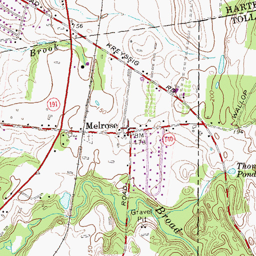 Topographic Map of Melrose, CT
