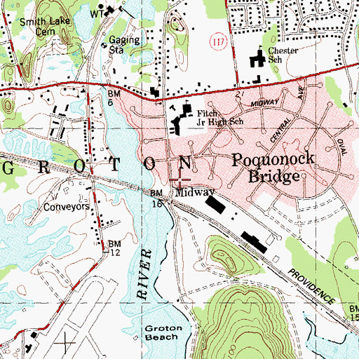 Topographic Map of Midway, CT