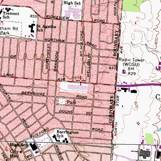Topographic Map of Lane Avenue Baptist Church, OH