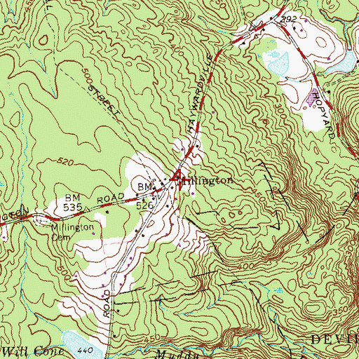 Topographic Map of Millington, CT