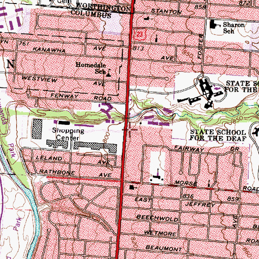 Topographic Map of Columbus Youth Ballet Academy, OH