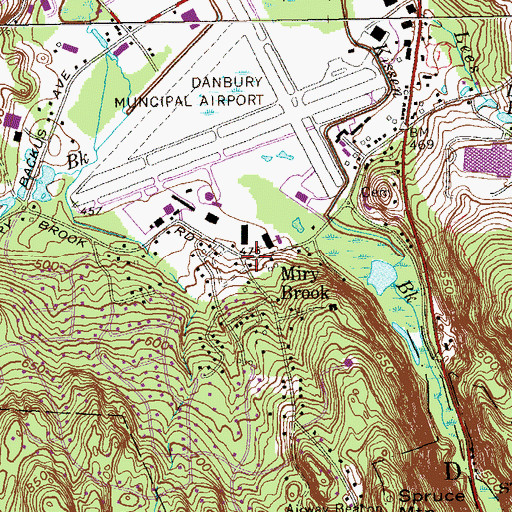 Topographic Map of Miry Brook, CT