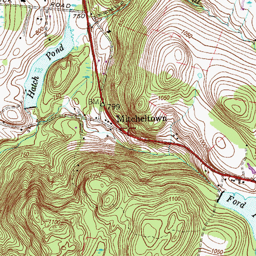 Topographic Map of Mitcheltown, CT