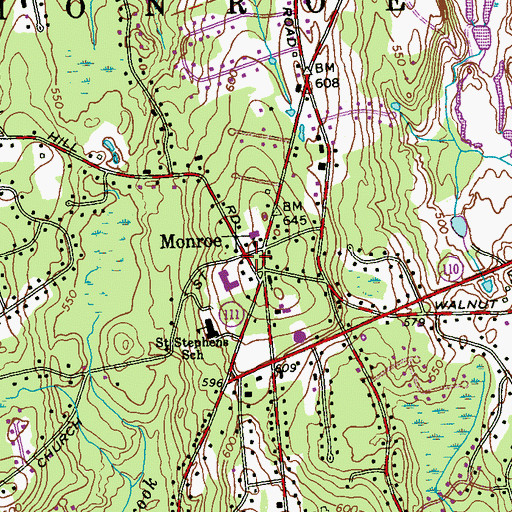 Topographic Map of Monroe, CT