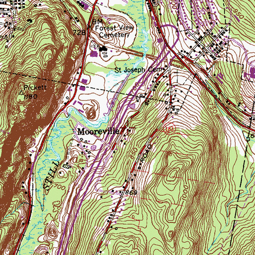 Topographic Map of Mooreville, CT