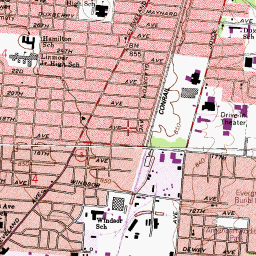 Topographic Map of East 18th Avenue Prayer Mission, OH