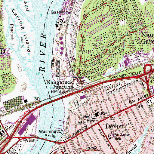 Topographic Map of Naugatuck Junction, CT