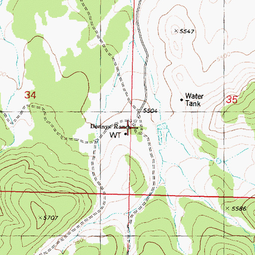 Topographic Map of Dennys Ranch, AZ