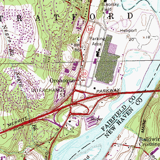 Topographic Map of Oronoque, CT
