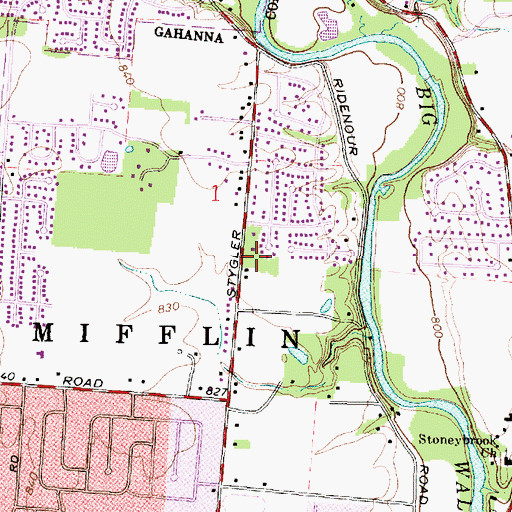 Topographic Map of Gahanna Free Will Baptist Church, OH