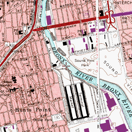 Topographic Map of Hunts Point Riverside Park, NY